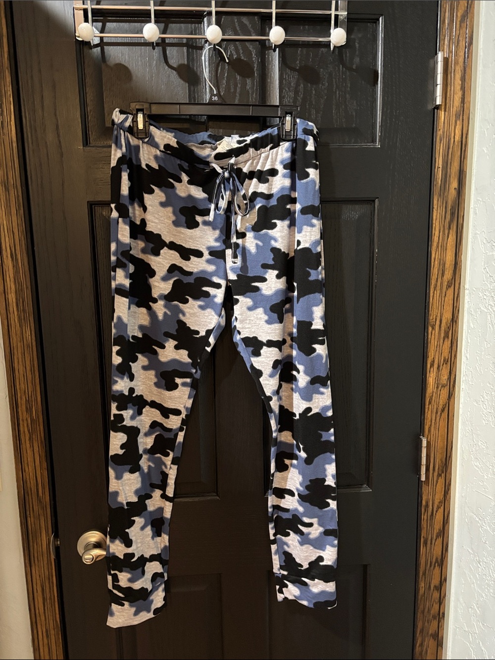 Lucky Brand Blue Black Gray Camo Drawstring Leggings